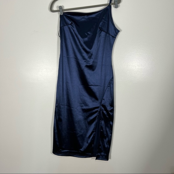 Romwe Women's Elegant One Shoulder Sleeveless Split Hem, Midi Dress Navy Blue L - Picture 6 of 13